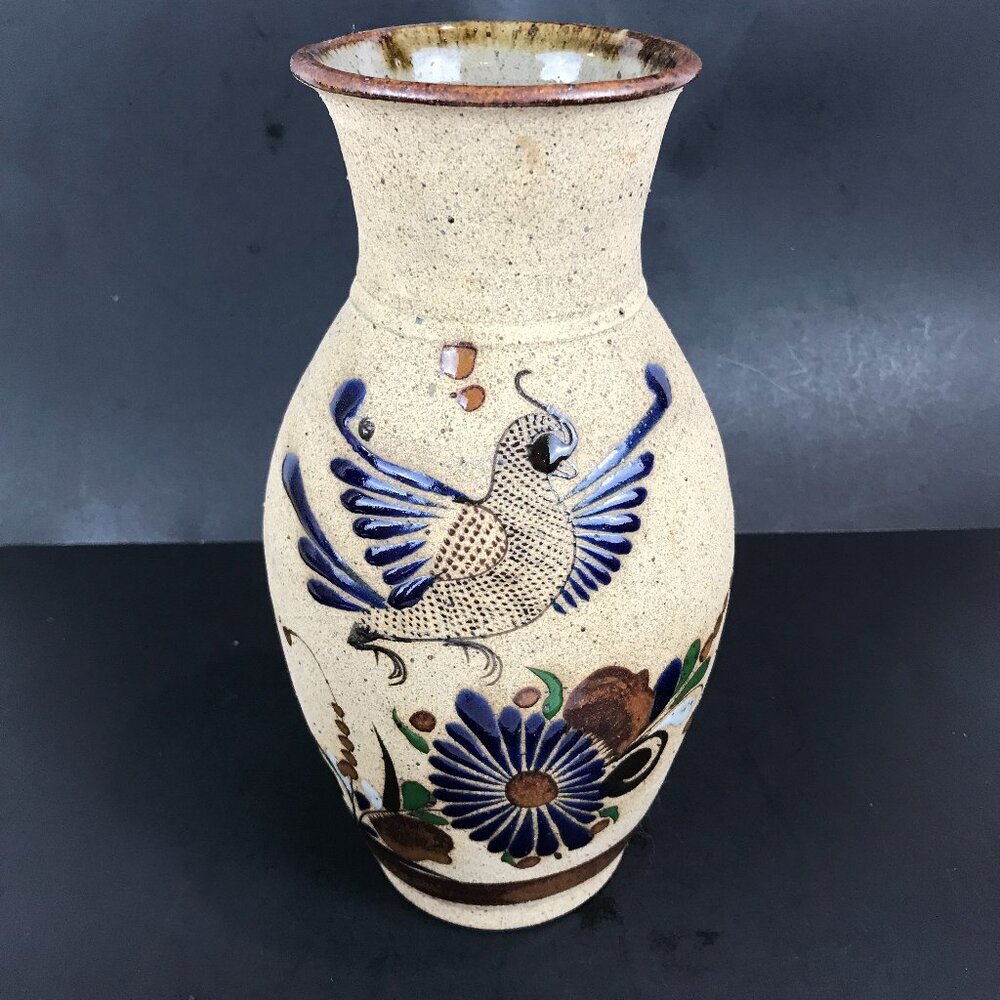 Mexican Art Pottery Vase, 10" x 5", Tonala Mexico